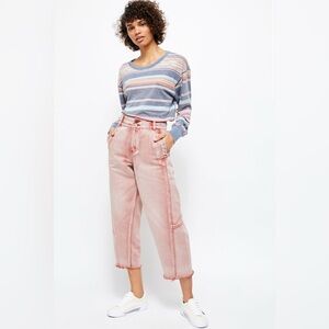Free People Monroe Utility Cropped Wide-Leg Jeans, Size 26, Peachy Orange